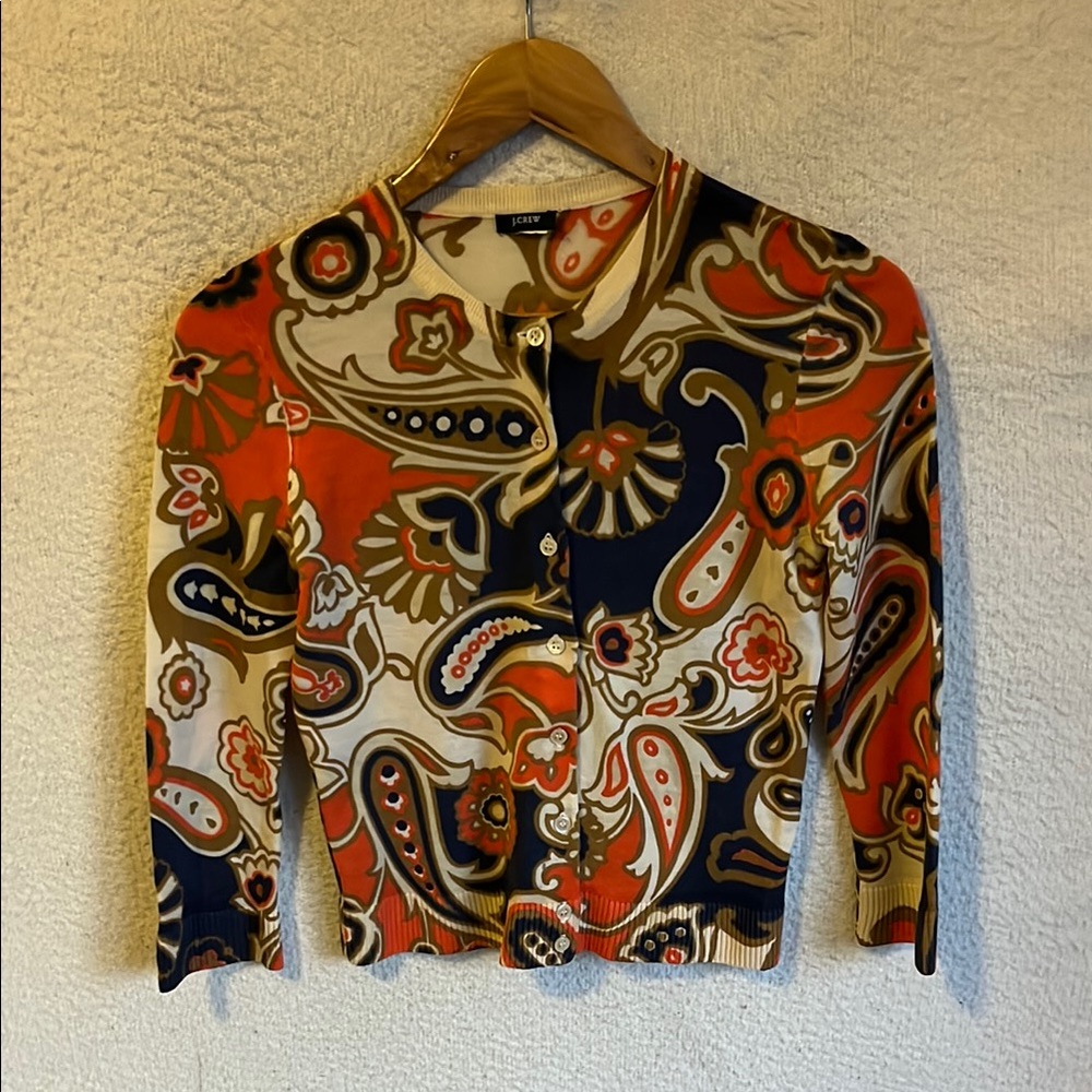 J. Crew Multicolor Paisley Cardigan